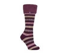 Heat Holders Womens Ladies Multicoloured Striped Patterned Long Wellington Boot Thermal Socks - Blue & Red - Size UK 4-8