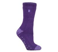 HEAT HOLDERS - Ladies ABS Non Skid Thermal Slipper Socks with Grips for Indoor Winter Comfort (4-8 UK, Purple)