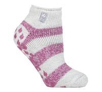 HEAT HOLDERS - Ladies Low Cut Ankle Slipper Socks with Non Slip Rubber Sole (4-7, Light Grey/Berry (Valencia))