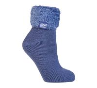 Heat Holders Womens Ladies Non Slip Thermal Low Cut Ankle Slipper Bed Socks with Grips - Blue Nylon - Size 4-6.5