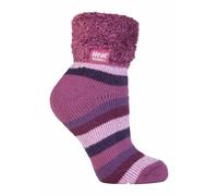 Heat Holders Womens Ladies Non Slip Thermal Low Cut Ankle Slipper Bed Socks with Grips - Pink/Blue Nylon - Size 4-6.5