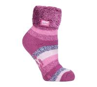Heat Holders Womens Ladies Non Slip Thermal Low Cut Ankle Slipper Bed Socks with Grips - Pink & White Nylon - Size 4-6.5