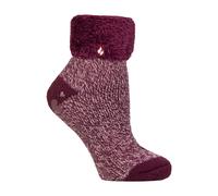 Heat Holders Womens Ladies Ribbed Cuff Thermal Bed Socks for Lounging Around - Red - Size UK 4-8