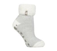 Heat Holders Womens Ladies Ribbed Cuff Thermal Bed Socks for Lounging Around - Silver Nylon - Size UK 4-8