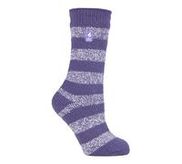 HEAT HOLDERS - Ladies Thermal Socks for Winter | Outdoor & Indoor Socks | Cuddly & Fluffy | Gifts for Women (4-7, Mulberry Purple/White (Chunky Stripe))