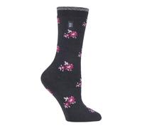 Heat Holders Womens - Ladies Ultra Lite Thermal Brushed Inner Yarn Design Socks - Charcoal Floral (Bellis) - Multicolour - Size UK 4-8