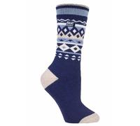 Heat Holders Womens Lite - Ladies Thin Winter Thermal Socks in Fashion Styles - Holmcroft - Blue Nylon - Size UK 4-8