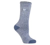 Heat Holders Womens Lite - Ladies Thin Winter Thermal Socks in Plain Colours - Denim / Cream - Blue Nylon - Size UK 4-8