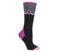 HEAT HOLDERS LITE - Ladies Thermal Ultra Thin Funky Ski Socks - Knee High Length with Padded Heel & Toe (4-8 UK, Black Zig Zag)