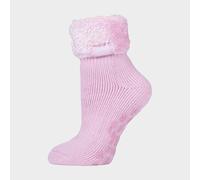 Heat Holders Women's Non Slip Thermal Low Cut Slipper Bed Socks With Grips, Pink 4-8