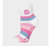 Heat Holders Womens Ladies Non Slip Thermal Low Cut Ankle Slipper Bed Socks with Grips - White Nylon - Size 4-6.5