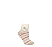 HEAT HOLDERS Women's Sleep Socks with Rib Turn Over Cuff, Warm Cosy Fleece Inside 1 Pair Pack - Cream/Dusky Cranberry 4-8