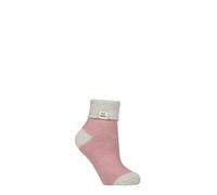 HEAT HOLDERS Women's Sleep Socks with Rib Turn Over Cuff, Warm Cosy Fleece Inside 1 Pair Pack - Silver Twist/Rose Blush 4-8