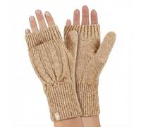 HEAT HOLDERS - Womens Thermal Converter Fingerless Cable Knit 2.3 tog Gloves (Beige)