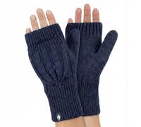 HEAT HOLDERS - Womens Thermal Converter Fingerless Cable Knit 2.3 tog Gloves Navy