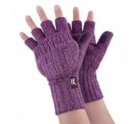 HEAT HOLDERS - Womens Thermal Converter Fingerless Cable Knit 2.3 tog Gloves (Purple Twist)
