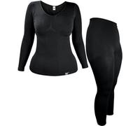 Cozy Thermal Underwear Set: Long Sleeve Top & Long Leggings Heat Holders Black S/M