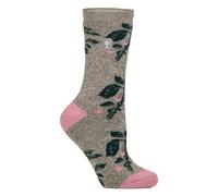 Heat Holders Womens Thermal Socks | Thin Floral Patterned Fleece Socks - 4-8 UK - Berries / Grey