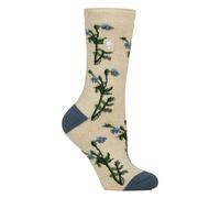 Heat Holders Womens Thermal Socks | Thin Floral Patterned Fleece Socks - 4-8 UK - Foliage / Oat