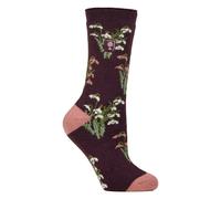 Heat Holders Womens Thermal Socks | Thin Floral Patterned Fleece Socks - 4-8 UK - Snowdrops / Mulberry