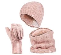 HEAT HOLDERS - Womens Thermal winter fleece cable knit Hat, Neck Warmer and Converter Gloves set (Dusky Pink)