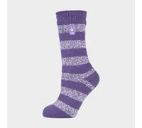 HEAT HOLDERS - Ladies Thermal Socks for Winter | Outdoor & Indoor Socks | Cuddly & Fluffy | Gifts for Women (4-7, Mulberry Purple/White (Chunky Stripe))