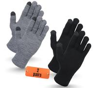 Heat Logic Unisex Thermal Knitted Winter Gloves, Touchscreen Compatible Cold Weather Warm Gloves for Men & Women, Pack of 2, Grey + Black, S/M