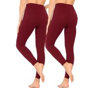 Heat Machine™ Ladies 2 Pack Thermal Leggings - 300 Denier Fleece Lined Opaque Winter Warm Cosy Stretch Pants (UK, Alpha, S, M, Regular, Regular, Burgundy)