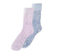 Heat Machine Ladies 2 Pair Chenille Cosy Socks - Soft Fluffy Lounge Bed Socks Gift Set Stay-Up Cuffs