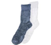 Heat Machine Ladies 2 Pair Chenille Cosy Socks - Soft Fluffy Lounge Bed Socks Gift Set Stay-Up Cuffs (UK, Numeric, 4, 8, Regular, Regular, Silver Mist & Midnight Navy)