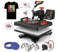 Heat Press Machine, 12 X 15 inch, 6 in 1 Heat Press, 800W Sublimation Machine, 360° Rotation Swing-Away Heat Press, Dual-Tube Heating Printing for DIY T-Shirts Cap Mugs