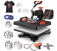 Heat Press Machine, 5 in 1 Swing Away Shirt Printing Machine 360° Rotation, 30x38 cm Digital Hot Press with Dual-Tube Heating, 800W Multipurpose Heat Transfer Machine for T-Shirt Clothes Bag Plate Mug