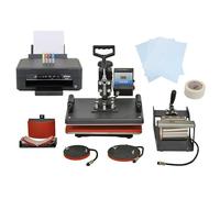 Heat Press Multi Function 5 in 1 Combo Machine & Printer Sublimation Transfer Bundle Kit T-Shirt Mug Cap Tee Plate Custom Design Print Personalise Customise