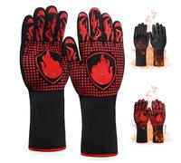 Heat Proof BBQ Gloves 800°C / 1472°F,Cut-Resistant Grill Gloves Fireproof Mitts,Non-Slip Silicone Cooking Gloves for Barbecue,Grilling,Oven,Cooking,Soldering (Red)