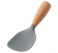 Heat resistant and anti slip wooden handle silicone rice spoon that stands upright, safe on all cookware including nonstick, easy to clean and (Gray)