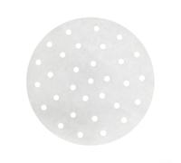 Heat Resistant Baking Paper 100Pcs 220C Max(9-inch) | Pre-cut perforated design, ensures for rapid airflow, prevents soggy food, fits 3-4L fryers, white wood pulp