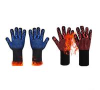 Heat Resistant BBQ Gloves - 800°C Fireproof Silicone Grip for Grilling, Oven & Camping - Oxidized Fiber, Non-Slip, Blue/Red 2-Pack