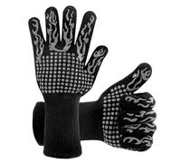 Heat Resistant BBQ Gloves for Hot Temperature Cooking, Barbecue Grilling or Baking Bread Pizza, 500-800 Degrees Safe Oven Mittens with Fingers, Fiber with Silicone Grip