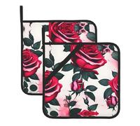 Heat Resistant Blossoming Rose Flowers Print Potholders Set â€“ Square Hotpads for Baking, Grilling, BBQ, and Kitchen Use