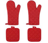 Heat Resistant Cotton Oven Gloves Mitts Mini Oven Mits with Non-Slip Grip Surfaces and Hanging Loop Oven Gloves Heat Resistant For Kitchen Cooking & Baking Grilling Handling Hot Pots & Pans（red）