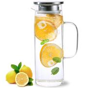 Heat Resistant Glass Pitcher with Lid and Spout, Iced Tea Pitchers Beverage Pitchers for Fridge, Water Pitcher and Carafe (1500ml/51oz)