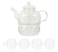 Heat Resistant Glass Teapot Set with Filter and Cups for Tea | Comfortable Insulated Handle, Smooth Rim, Polished Finish, for Herbal Infusions, Business Use and Guests