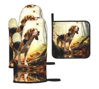 Heat-Resistant Gloves and mats Tame Beagle Printed 3pcs