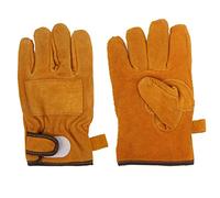 Heat Resistant Gloves Calf Leather BBQ Grill Oven Mitts, Cooking Barbecue Gloves with Separated Fingers, Short Type Heatproof Oven Gloves for Grilling Baking Welding (Yellow)