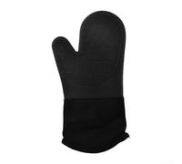 Heat Resistant Gloves Silicone Oven Mitts with Soft Cotton Liner - Flexible Non-Slip for surface for Hot Pots Pans Grill - 34cm Extended Wrist Protection Cooking Gloves Black(Black single)