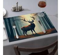Heat Resistant Mats For Countertop A Majestic Stag Stands In A Misty Forest. Dining Place Mats Spring Placemats Heat Resistant Mats For Counterto(1PCS)