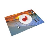 Heat Resistant Non-Slip Placemats Set of 4 PCS, beach with sunset Printed Dining Table Mats Washable Kitchen Place Mats for Indoor & Outdoor