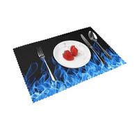 Heat Resistant Non-Slip Placemats Set of 4 PCS, Blue Flame Printed Dining Table Mats Washable Kitchen Place Mats for Indoor & Outdoor