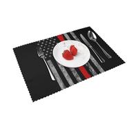 Heat Resistant Non-Slip Placemats Set of 4 PCS, Firefighter Axe Red Line Flag Printed Dining Table Mats Washable Kitchen Place Mats for Indoor & Outdoor