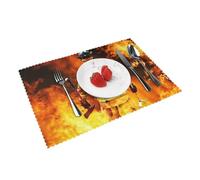 Heat Resistant Non-Slip Placemats Set of 4 PCS, Firefighter Fireman Flame Printed Dining Table Mats Washable Kitchen Place Mats for Indoor & Outdoor